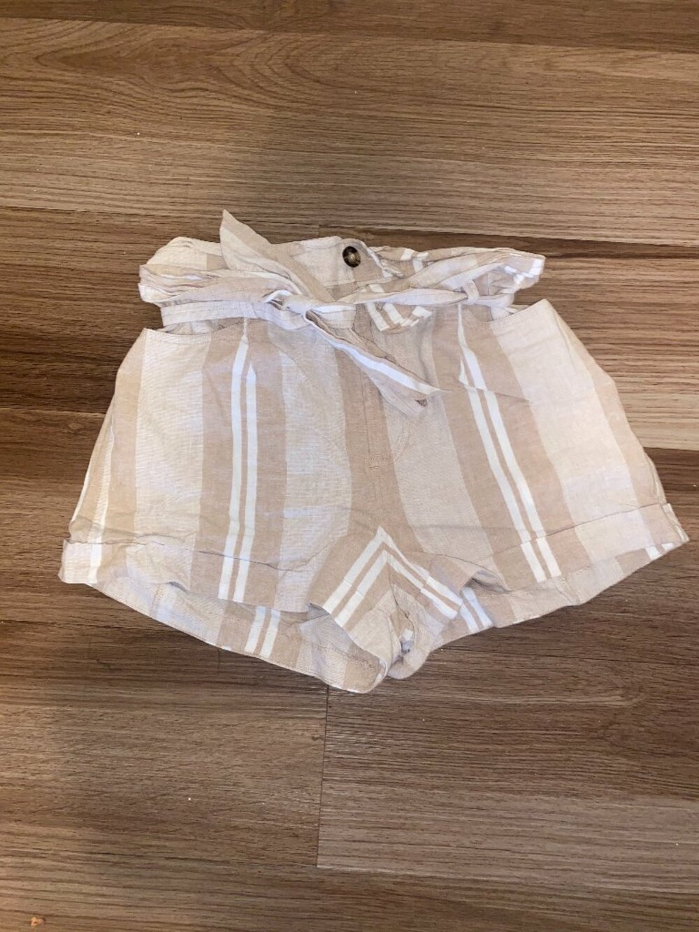 Express Tan White Striped Trouser Shorts Tie Belt High Rise
